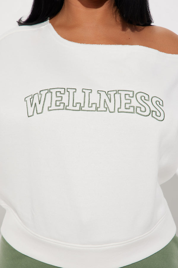 Fashion Nova Wellness Off Shoulder Sweatsuit Set - Sage/combo