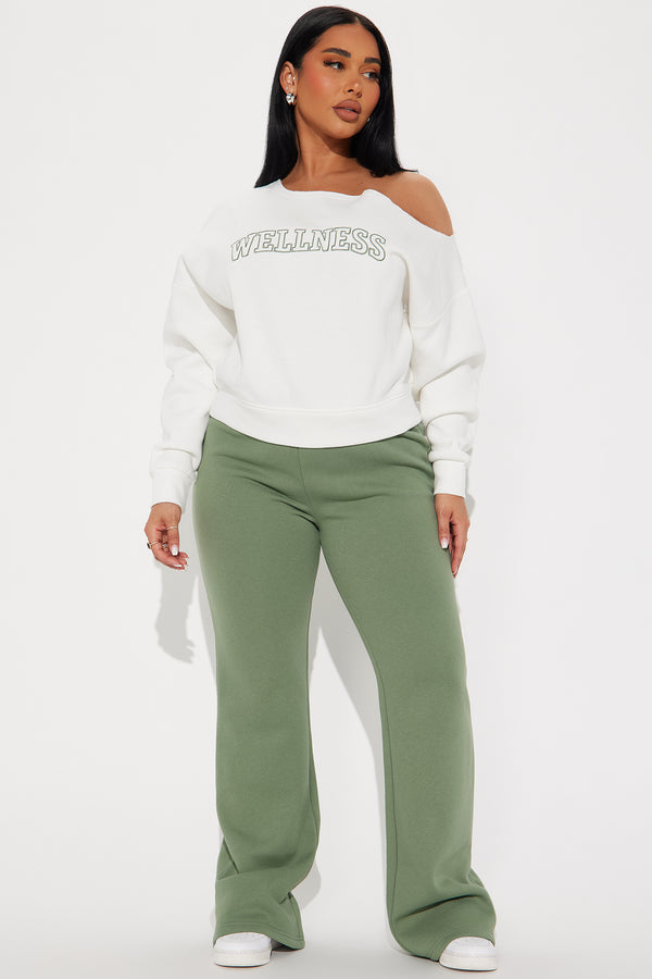 Fashion Nova Wellness Off Shoulder Sweatsuit Set - Sage/combo