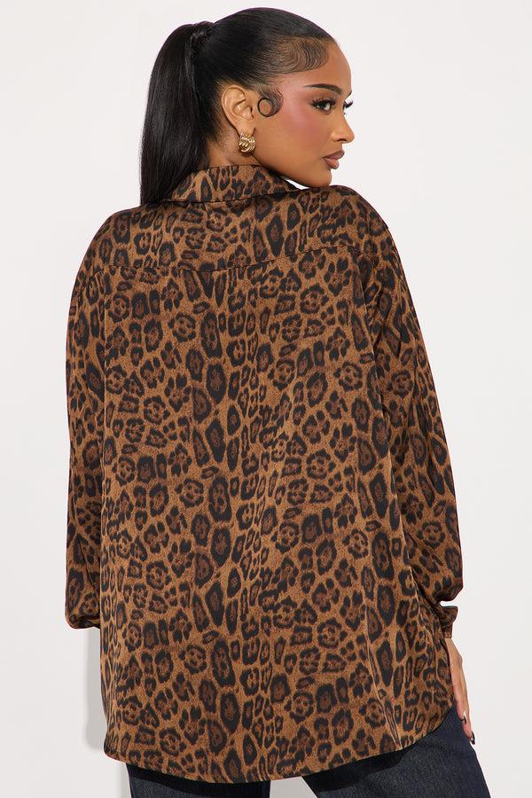 Fashion Nova Wild Chase Leopard Satin Shirt - Brown/combo