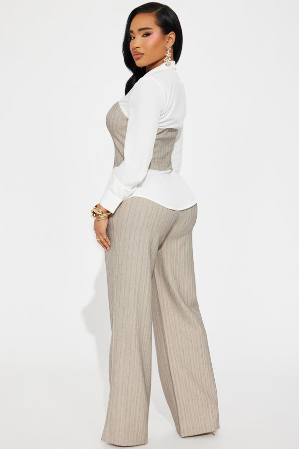Fashion Nova Work Mode Pinstripe Pant Set - Taupe/combo