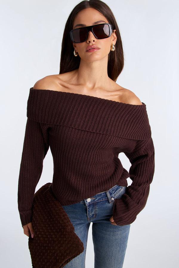 Fashion Nova You Wish One Shoulder Sweater - Chocolate