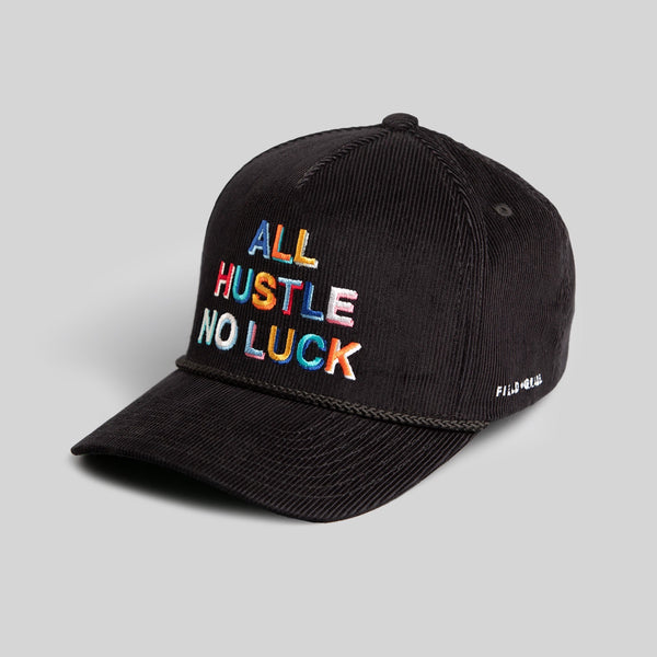 Forever21 ALL HUSTLE NO LUCK BLACK CORDUROY TRUCKER HAT Black