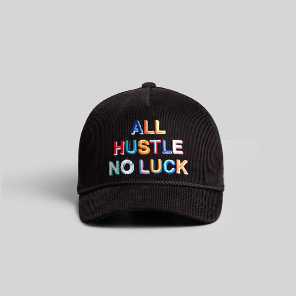 Forever21 ALL HUSTLE NO LUCK BLACK CORDUROY TRUCKER HAT Black