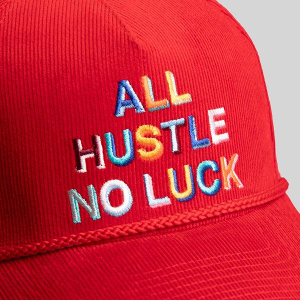 Forever21 ALL HUSTLE NO LUCK RED CORDUROY TRUCKER HAT Red