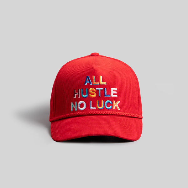 Forever21 ALL HUSTLE NO LUCK RED CORDUROY TRUCKER HAT Red