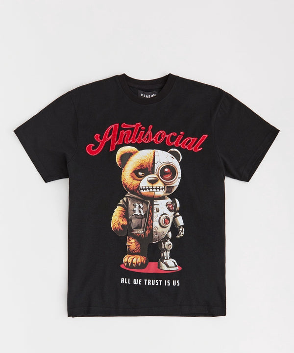 Forever21 Antisocial Bear Short Sleeve Tee - Black BLACK