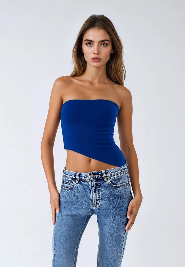 Forever21 Asymmetrical-Hem Cropped Tube Top DARK NAVY