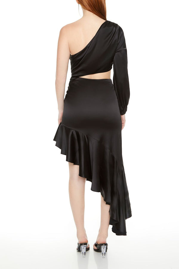 Forever21 Asymmetrical One-Shoulder Midi Dress BLACK