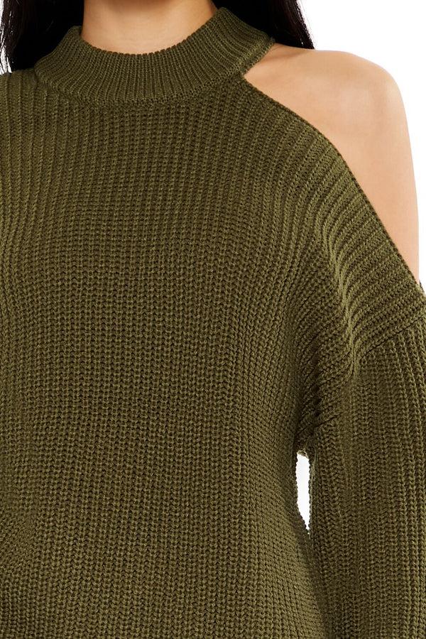 Forever21 Asymmetrical Open-Shoulder Sweater OLIVINE
