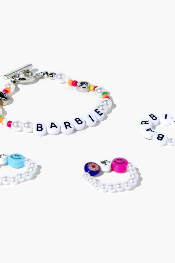 Forever21 Beaded Barbie™ Bracelet & Ring Set WHITE/MULTI