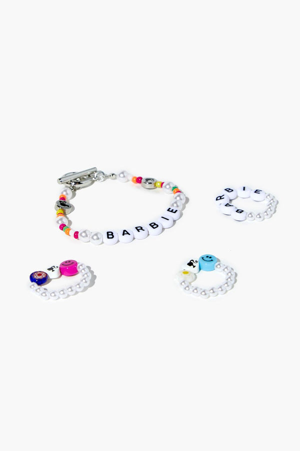 Forever21 Beaded Barbie™ Bracelet & Ring Set WHITE/MULTI