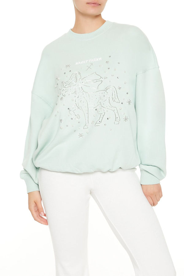 Forever21 Beaded Sagittarius Pullover SEAFOAM/MULTI