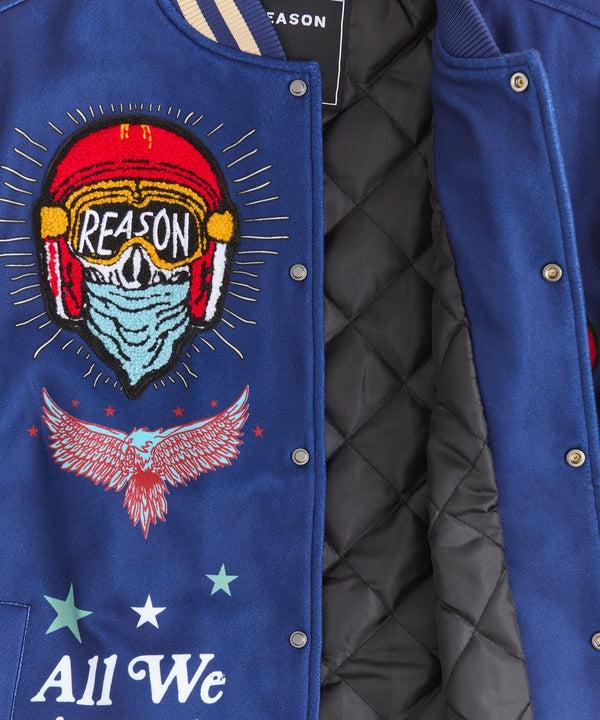 Forever21 Born Free Chenille Patched Varsity Jacket - Navy NAVY