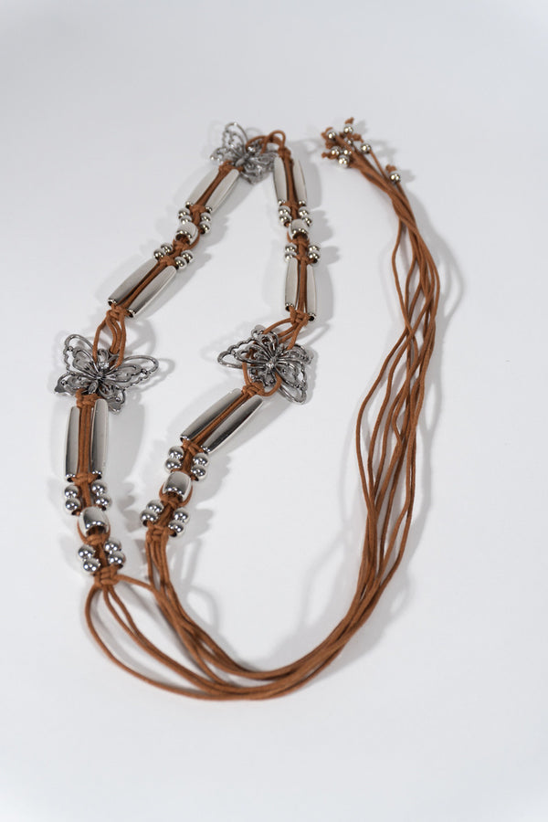 Forever21 Braided Leather Butterfly Charm Belt SILVER/MULTI