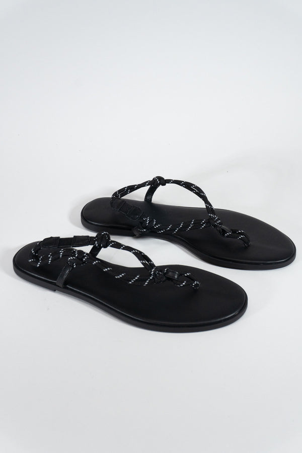 Forever21 Braided Strap Faux Leather Flip-Flops BLACK/BLACK