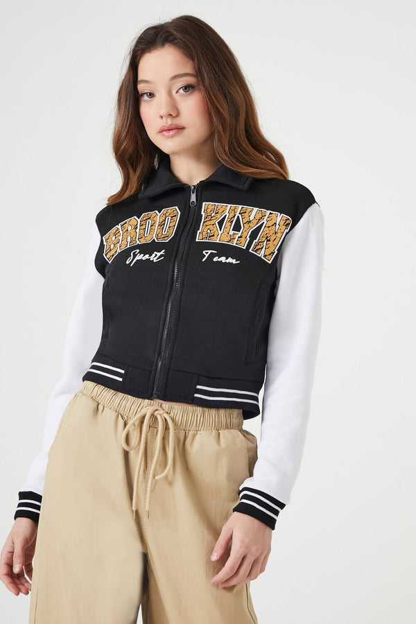 Forever21 Brooklyn Zip-Up Bomber Jacket BLACK/MULTI