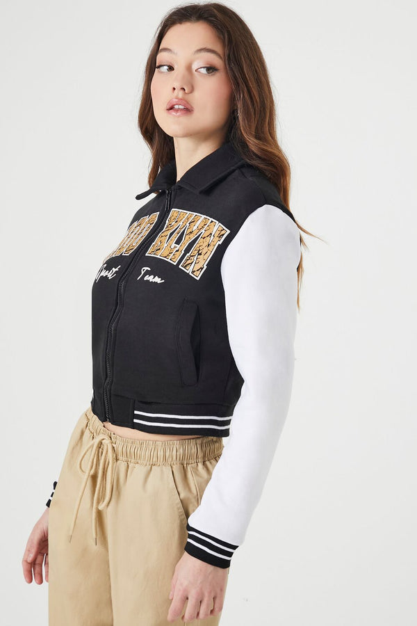 Forever21 Brooklyn Zip-Up Bomber Jacket BLACK/MULTI