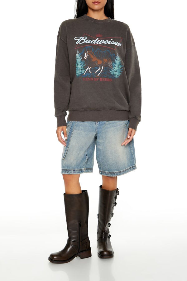 Forever21 Budweiser Graphic Pullover DARK GREY/MULTI