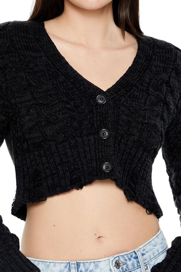 Forever21 Cable Knit Cropped Cardigan Sweater BLACK