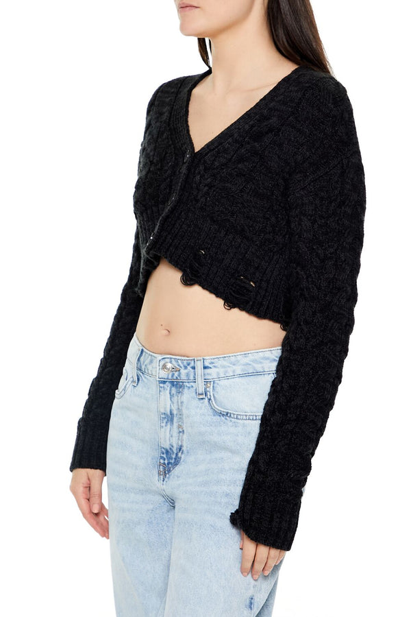 Forever21 Cable Knit Cropped Cardigan Sweater BLACK