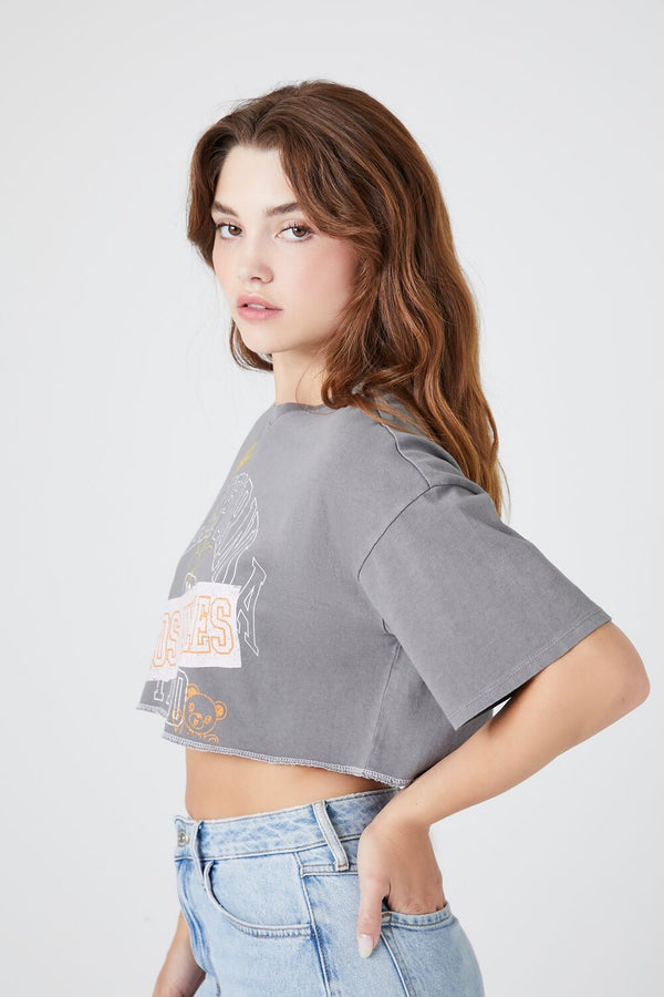 Forever21 California Graphic Cropped Tee CHARCOAL/MULTI