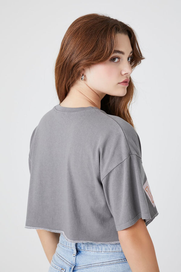 Forever21 California Graphic Cropped Tee CHARCOAL/MULTI