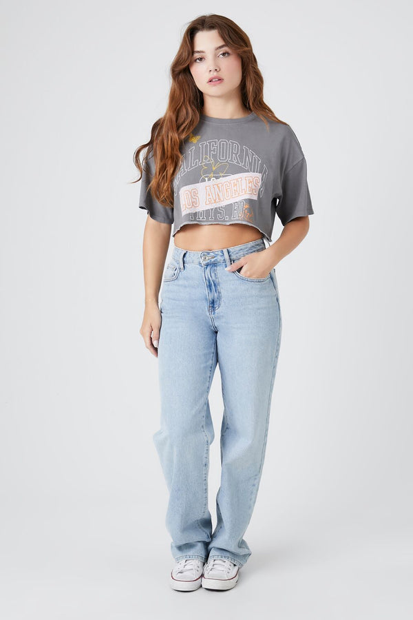 Forever21 California Graphic Cropped Tee CHARCOAL/MULTI