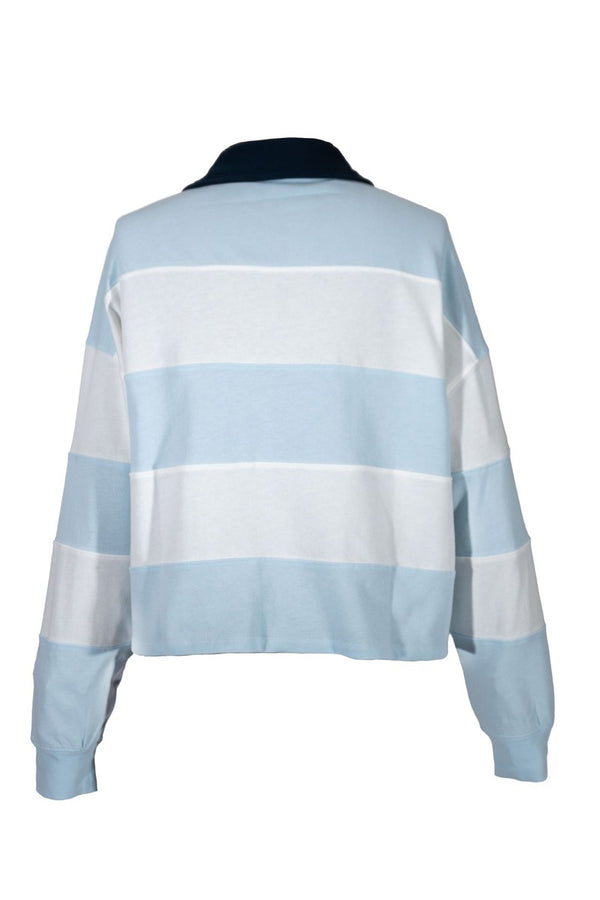 Forever21 California Striped Graphic Long-Sleeve Polo Top BLUE