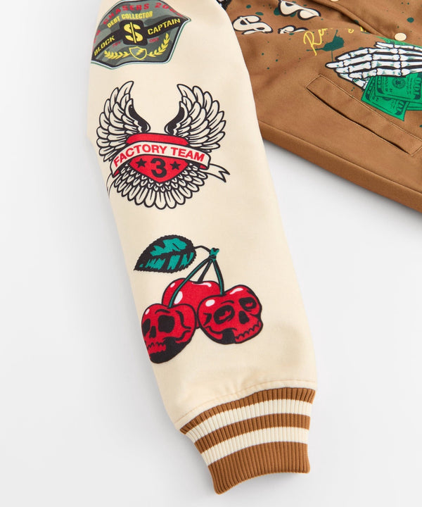 Forever21 Cash Chenille Patched Varsity Jacket - Brown BROWN