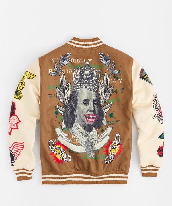 Forever21 Cash Chenille Patched Varsity Jacket - Brown BROWN