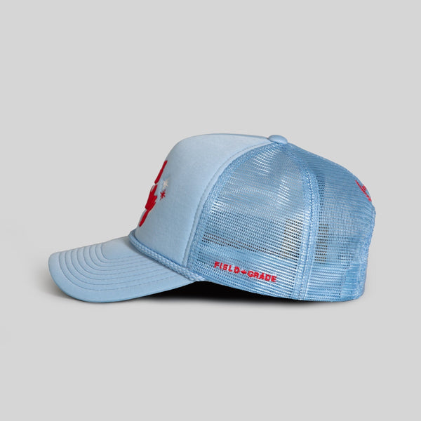 Forever21 CASH ONLY UNI BLUE FOAM MESH TRUCKER Blue