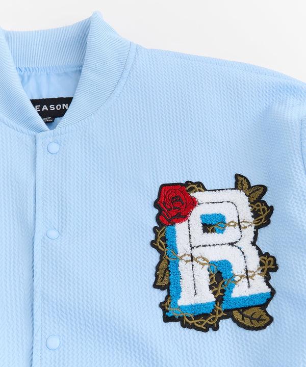 Forever21 Coaches Chenille Patched Jacket - Light Blue LIGHT BLUE