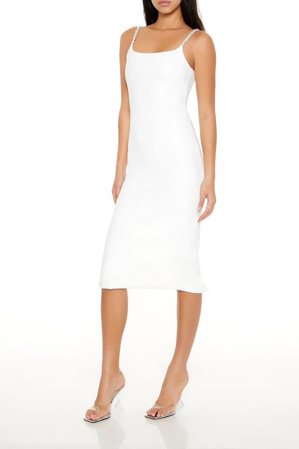 Forever21 Contour Sculpt Rhinestone Midi Dress WHITE