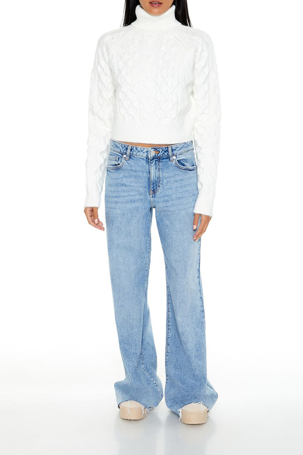 Forever21 Cropped Cable Knit Turtleneck Sweater WHITE