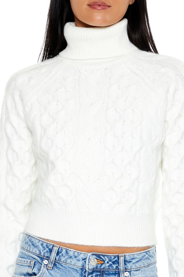 Forever21 Cropped Cable Knit Turtleneck Sweater WHITE