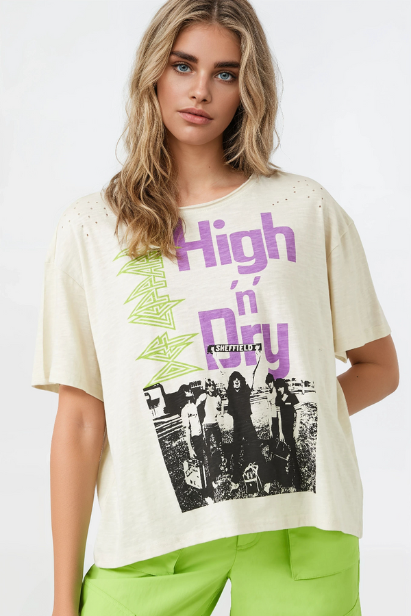 Forever21 Def Leppard High N Dry Graphic Tee TAUPE/MULTI
