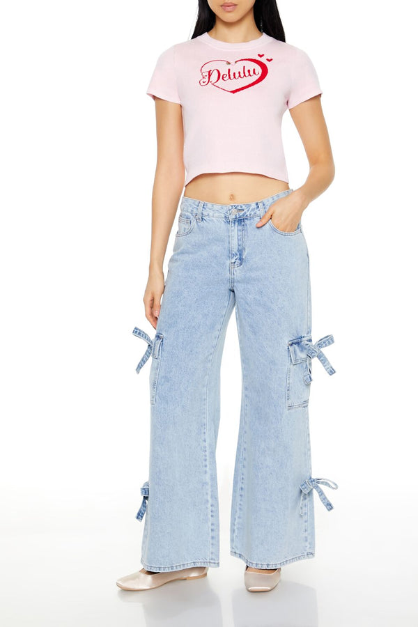 Forever21 Delulu Sweater-Knit Crop Top PETAL PINK/MULTI