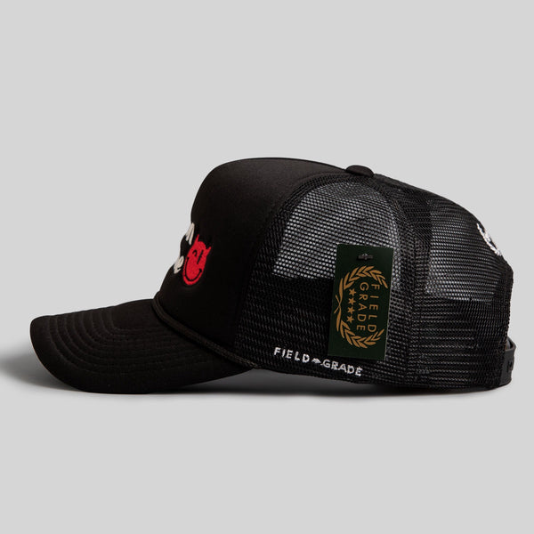 Forever21 DEMON TIME BLACK TRUCKER HAT - RED DEVIL Black