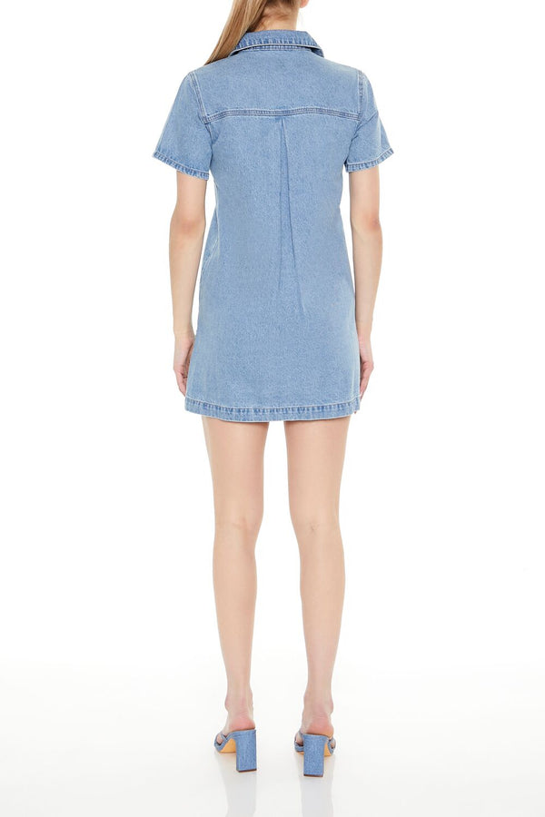 Forever21 Denim Zip-Up Mini Shirt Dress LIGHT DENIM