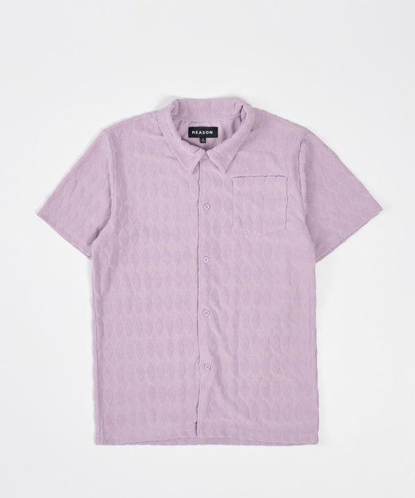 Forever21 Diamond Plate Towel Color Blocked Short Sleeve Button Down Shirt - Mauve MAUVE