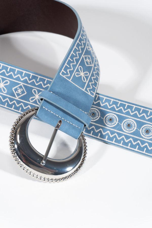 Forever21 Embroidered Faux Leather Belt BLUE/SILVER