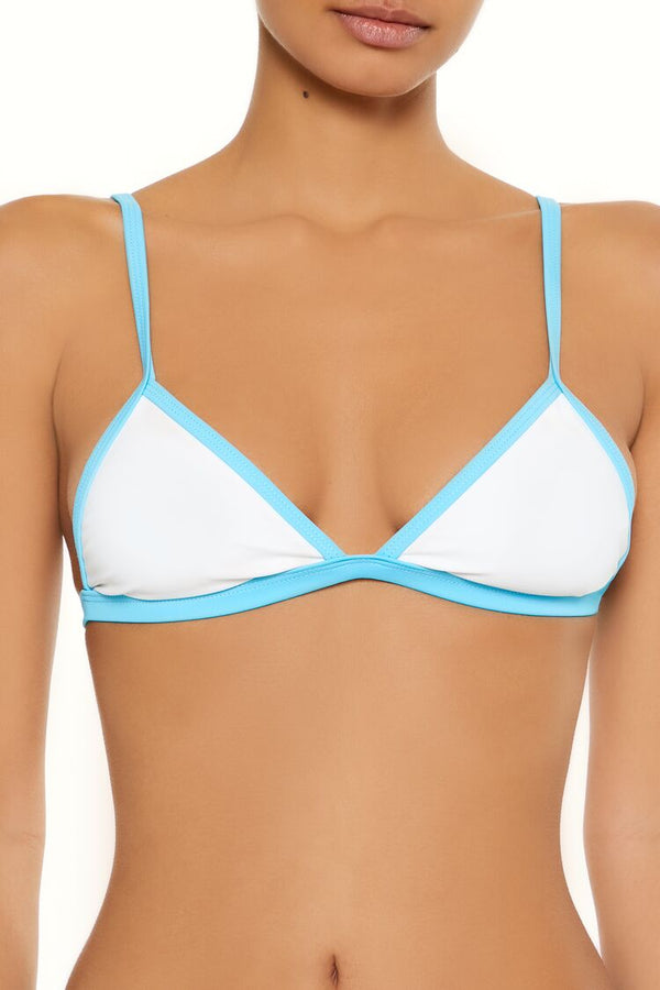Forever21 Essentials Contrast Binded Triangle Bikini Top WHITE/BLUE