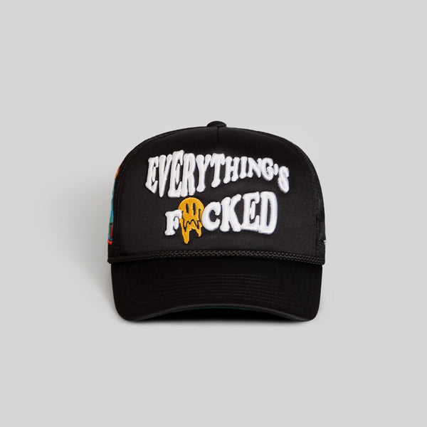 Forever21 EVERYTHINGS F*CKED BLACK FOAM TRUCKER Black
