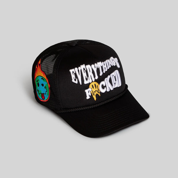 Forever21 EVERYTHINGS F*CKED BLACK FOAM TRUCKER Black