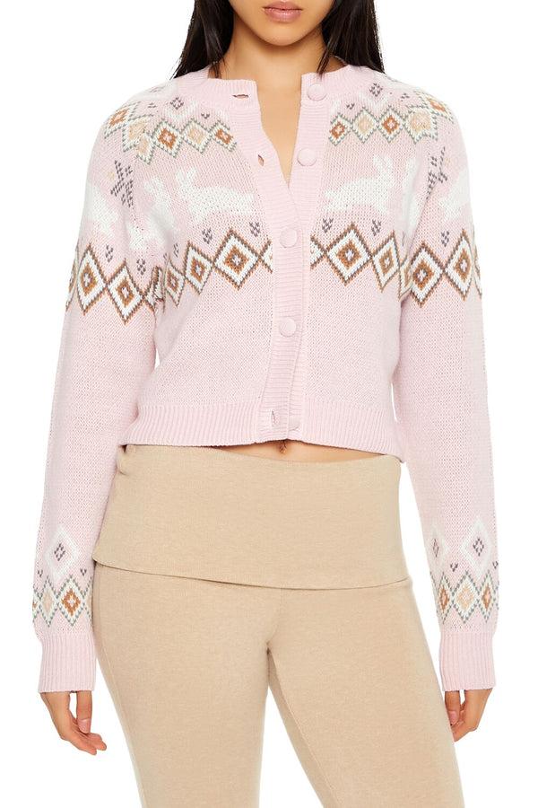 Forever21 Fair Isle Bunny Cardigan Sweater PINK/MULTI