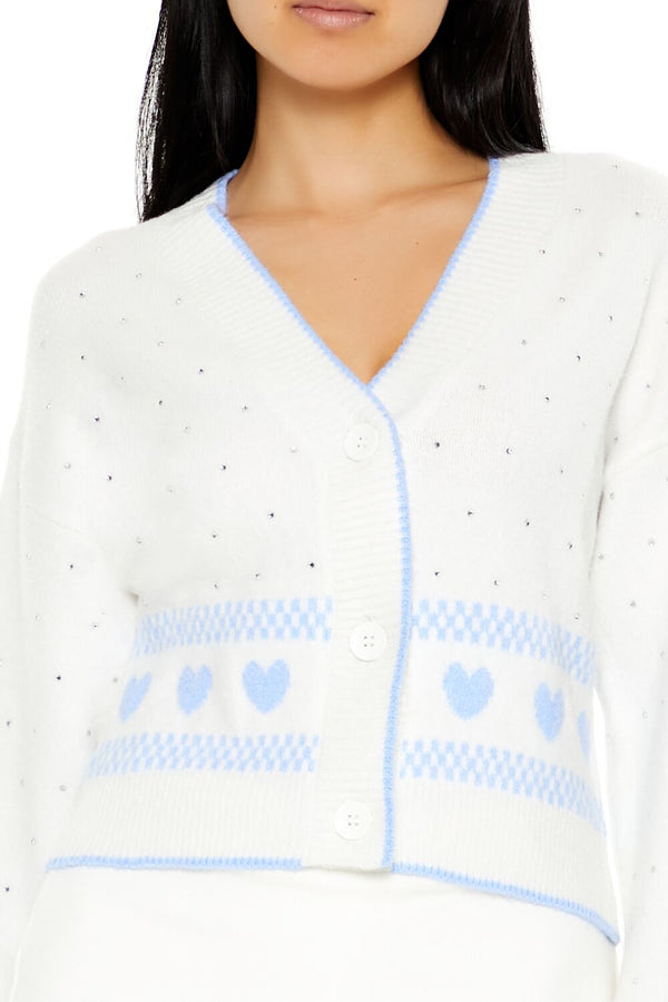 Forever21 Fair Isle Heart Cardigan Sweater WHITE/MULTI