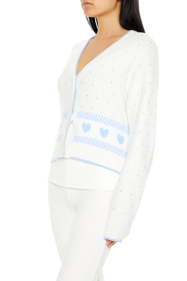 Forever21 Fair Isle Heart Cardigan Sweater WHITE/MULTI
