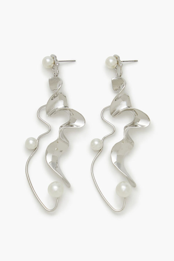 Forever21 Faux Pearl Abstract Drop Earrings SILVER/CREAM