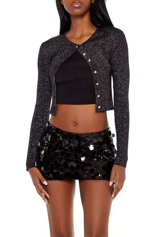 Forever21 Faux Pearl Glitter Cardigan Sweater BLACK