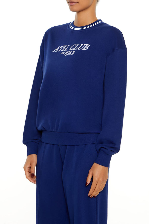 Forever21 Fleece Varsity-Striped Pullover DARK NAVY/MULTI